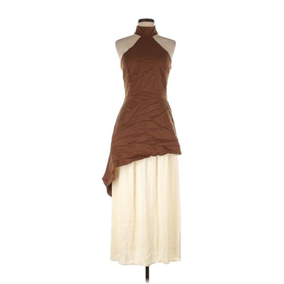 NWT IQ Collection Brown Cream Layered Halter Neck Sleeveless Dress XL - Picture 2 of 5